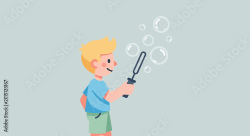 Konstfotografi Boy playing with bubble wand outdoors.