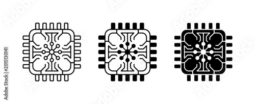 Tableau sur toile Microchip Icons, Computer Chip Set, Electronic Component Vector Graphics