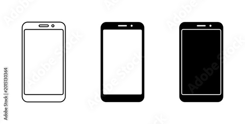 Three Smartphone Icons, Mobile Phone Vector Set, Digital Device Graphics, Communication Technology