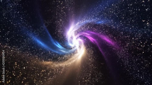 Abstract cosmic light burst with particles against deep space background