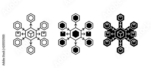 Картината върху платно Network System Icons, Data Flow Diagrams, Blockchain Technology Concepts, Hexago