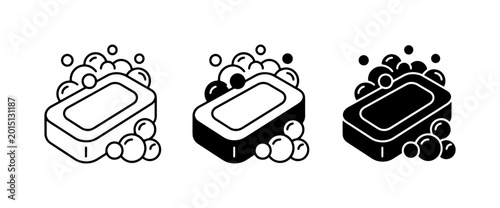 Fotografie Bar of Soap with Bubbles Icons, Cleanliness Hygiene Symbols, Personal Care Vecto