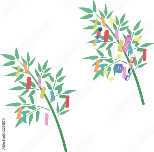 Tanabata Bamboo Decoration Vector Illustration｜七夕飾りの笹 フラットな和風夏素材