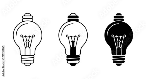 Bild auf Leinwand Light Bulb Icons Set: Classic Incandescent, Silhouette, and Outline Styles for I