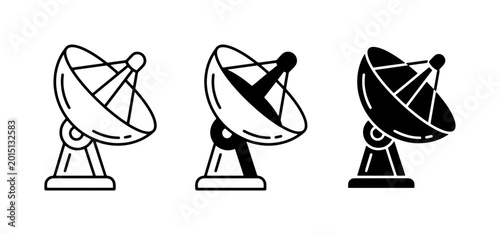 Bild auf Leinwand Satellite Dish Icons Set, Radio Telescope Vector Graphics, Communication Antenna