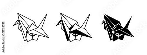 Origami Crane Vector Icons, Geometric Paper Bird Illustrations, Minimalist Japanese Crane Symbols, Black and White Designs