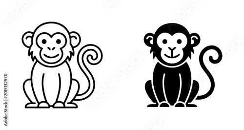 Canvas Print Cute Monkey Icons, Simple Primate Vector Art, Adorable Simian Graphics for Wildl