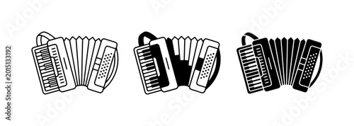 Accordion Icons Set, Musical Instrument Vector Graphics, Vintage Accordion Illustrations