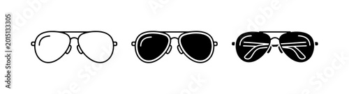 Aviator Sunglasses Set, Classic Eyewear Icons, Black and White Line Art