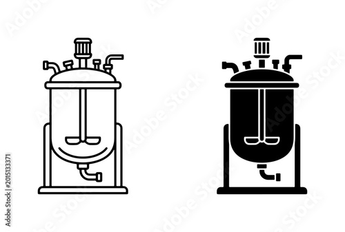 Industrial Mixing Tank Vector Icons, Chemical Reactor Equipment, Laboratory Stirrer Machine