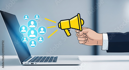 Digital marketing concept of reaching customers through online channels and social media campaigns