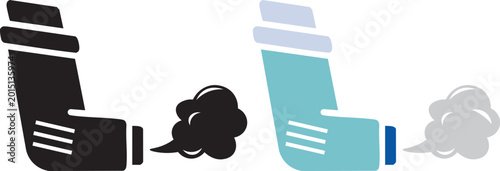 Konstfotografi Asthma inhaler icon set with spray mist for healthcare and respiratory medicine