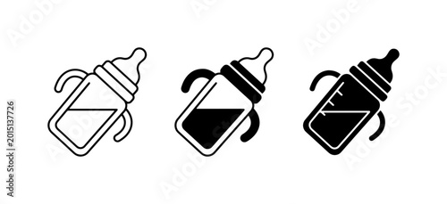 Fotografía Baby Bottle Icons, Sippy Cup Vector Graphics, Infant Feeding Supplies, Simple Li