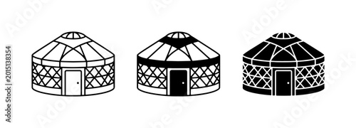 Yurt Icons Set, Traditional Dwelling Vector Graphics, Circular Tent Illustrations
