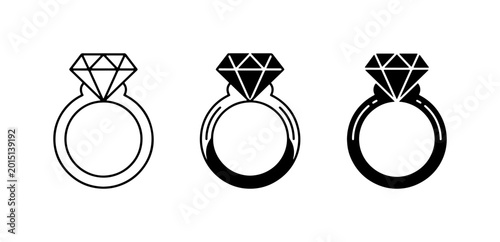 Photos Diamond ring icon set, engagement ring vector illustrations, wedding jewelry sym