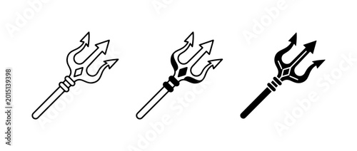 Bild auf Leinwand Trident icon set, black sea spear vector symbols, three pronged pitchfork icons