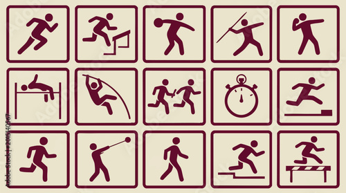 Foto Athletics sports pictograms set, track and field events icons