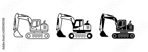 Canvas-taulu Excavator Icons Set, Construction Machine Vector Graphics, Heavy Equipment Symbo