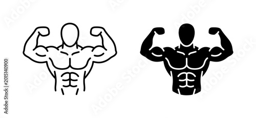 Photos Muscular Man Icons, Bodybuilder Silhouette, Fitness Athlete Vector Graphics