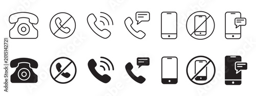 Fotografía Phone icon set, Telephone call sign