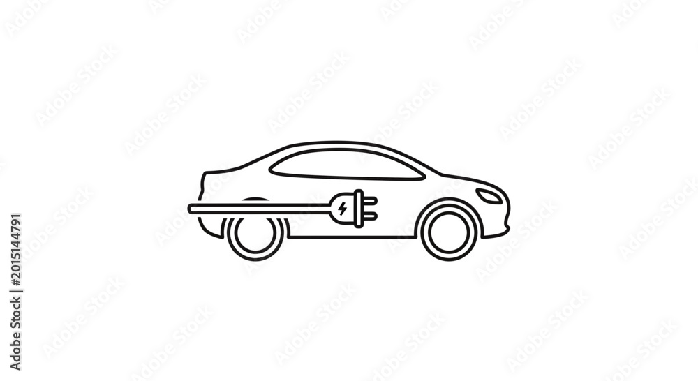 Fototapeta premium Electric car icon with charging plug and lightning bolt symbol, clean energy concept