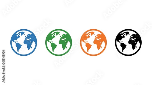 Four minimalist globe icons arranged in a row on a white background