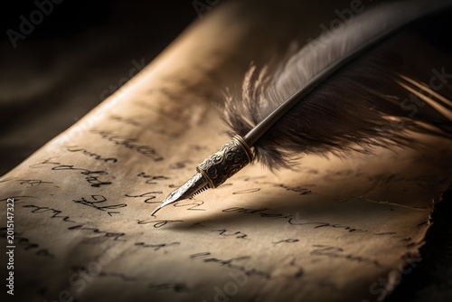 A quill on parchment, illuminated to highlight timeless literary craftsmanship.