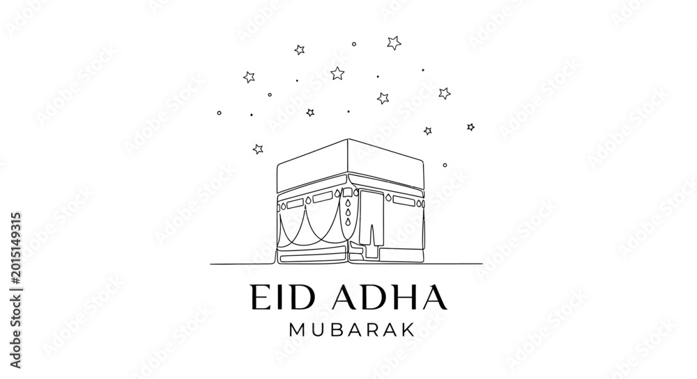 Fototapeta premium Eid Adha Mubarak Islamic Kaaba Illustration with Stars