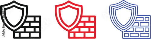 Firewall security vector icons shield protecting brick wall illustration set