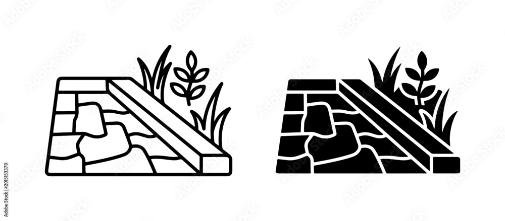Εκτύπωση καμβά Stone Retaining Wall Icons, Garden Border Vector Graphics, Landscaping Elements