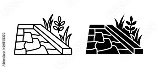 Fotografie Stone Retaining Wall Icons, Garden Border Vector Graphics, Landscaping Elements