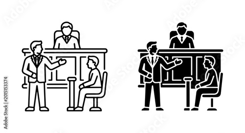 Quadro su tela Legal Courtroom Scene, Law Judgment, Justice System, Two Lawyers Arguing Case