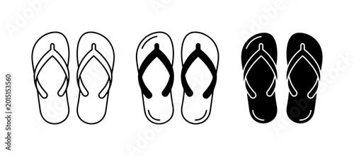 Konstfotografi Flip Flop Icons Set, Summer Footwear Vector Graphics, Beach Sandals Collection
