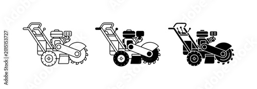Foto Tiller Machine Icons, Garden Cultivator Vector Set, Agricultural Equipment Graph