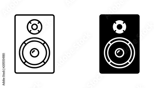 Modern Audio Speaker Icons, Sound System Vector Graphics, Music Equipment Symbols, Black and White Design Elements