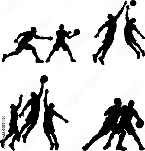 Canvastavla silhouette set of basketball players performing defensive maneuvers and discipline