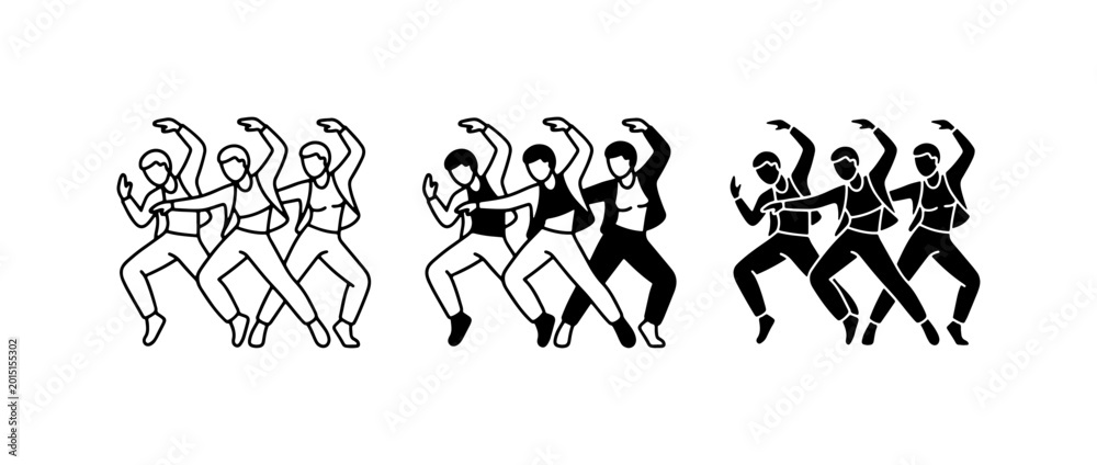 Foto Dynamic Dance Group, Synchronized Performers, Energetic Movement, Vector Art Set