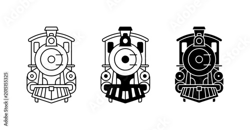 Fotografie Vintage Steam Train Icons, Retro Locomotive Vector Art, Classic Engine Graphics