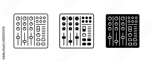 Fotografía Audio Mixer Console Icons, Soundboard Controls, DJ Equipment Vector Set