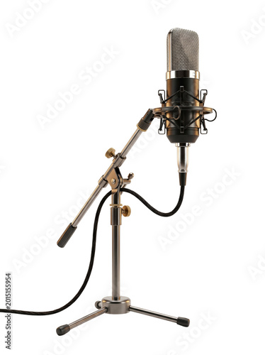 Vintage condenser microphone on stand on transparent background 