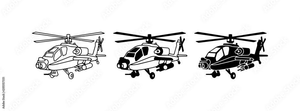 Εκτύπωση καμβά Military Attack Helicopter Icons, Vector Set: Combat Aircraft, Rotorcraft, Air F
