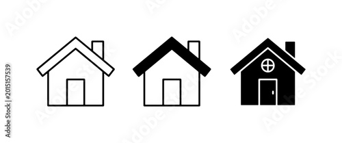 Tableau sur toile Home Icons Set: Simple House Symbols, Outline, Filled, Black and White for Real