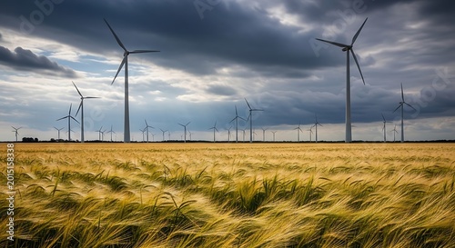 Wind turbines in a wheat field.