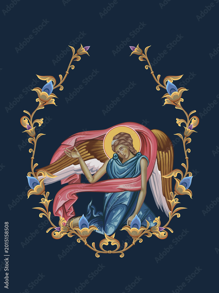 Obraz premium Decorative floral illustration with angel in Byzantine style