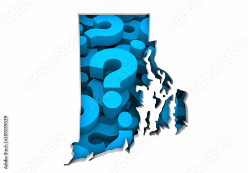 Rhode Island RI State Map Question Marks Ask FAQs Best Place Location 3d Illustration