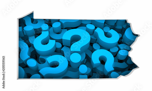 Pennsylvania PA State Map Question Marks Ask FAQs Best Place Location 3d Illustration