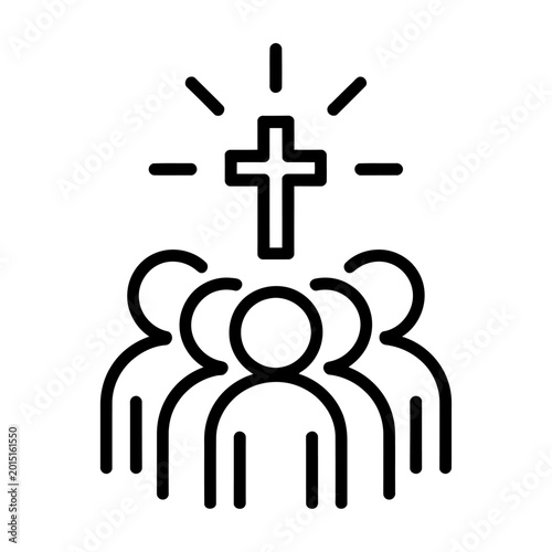 Christian cross above group of people illustration