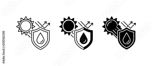 Cuadro en lienzo Sun and Water Protection Icons, Shield Symbol, UV Resistance, Waterproof Symbols