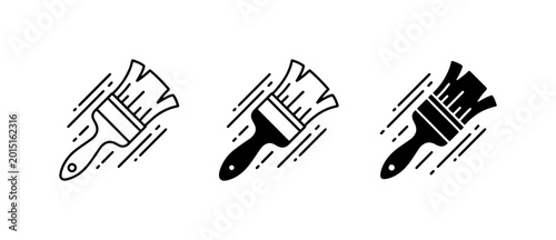 Fotografie Paintbrush Icons, Set of 3, Line Art and Solid Fill, Illustrating Painting and R