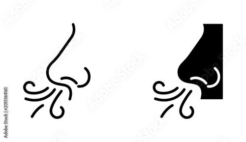 Obraz na płótnie Nose Silhouette Icons, Breathing Air Flow, Scent Detection Symbols, Vector Art